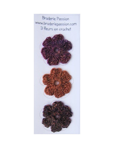 Lot de 3 fleurs en crochet - chiné prune,...