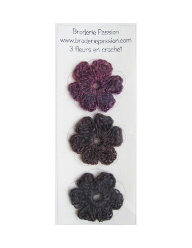 Lot de 3 fleurs en crochet - chiné prune et...