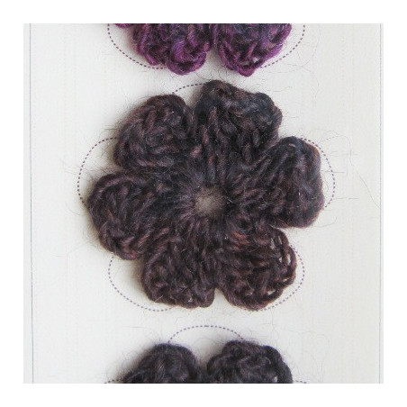Lot de 3 fleurs en crochet - chiné prune et brun foncé