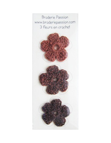 Lot de 3 fleurs en crochet - chiné brun orangé...