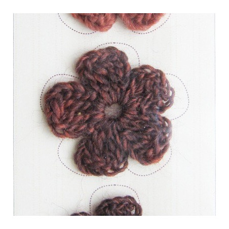 Lot de 3 fleurs en crochet - chiné brun orangé et brun foncé