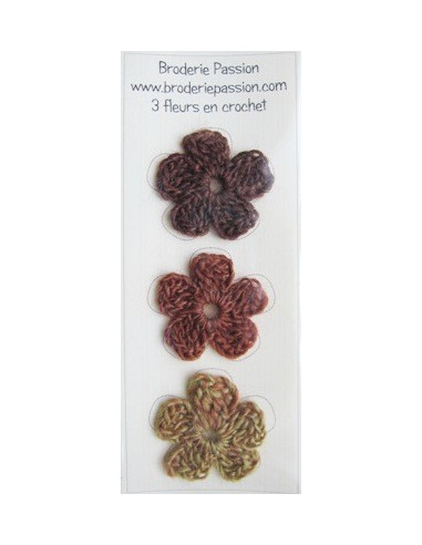Lot de 3 fleurs en crochet - chiné brun orangé...