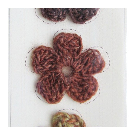 Lot de 3 fleurs en crochet - chiné brun orangé et vert