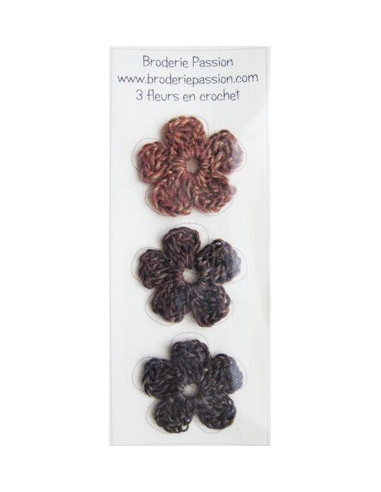 Lot de 3 fleurs en crochet - chiné brun orangé...