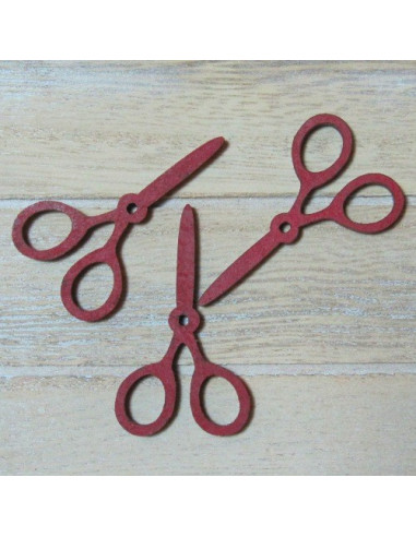 Bouton en bois - ciseaux rouges