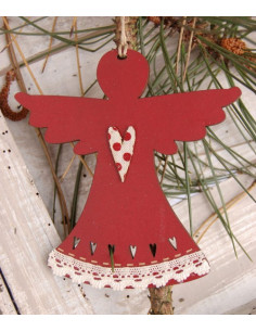 Déco de Noël à suspendre - Ange, bois rouge