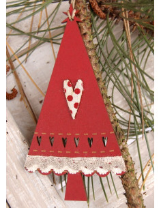 Sapin de Noël à suspendre - bois rouge