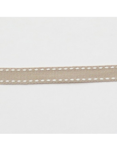 Ruban surpiqué - beige et blanc - 10 mm