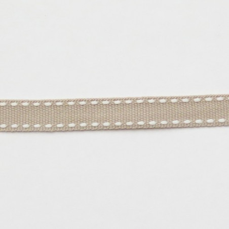 Ruban surpiqué - beige et blanc - 10 mm