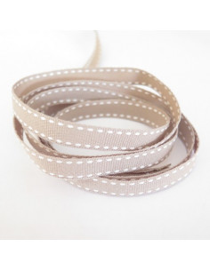 Ruban surpiqué - beige et blanc - 10 mm