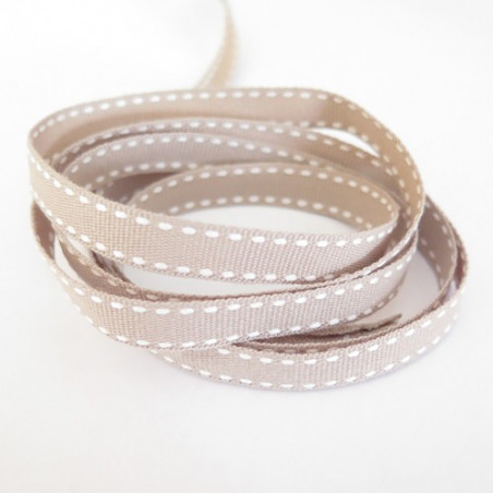 Ruban surpiqué - beige et blanc - 10 mm