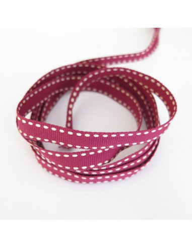Ruban surpiqué - bordeaux et beige - 10 mm