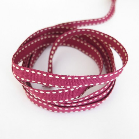Ruban surpiqué - bordeaux et beige - 10 mm