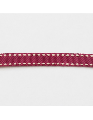 Ruban surpiqué - bordeaux et beige - 10 mm