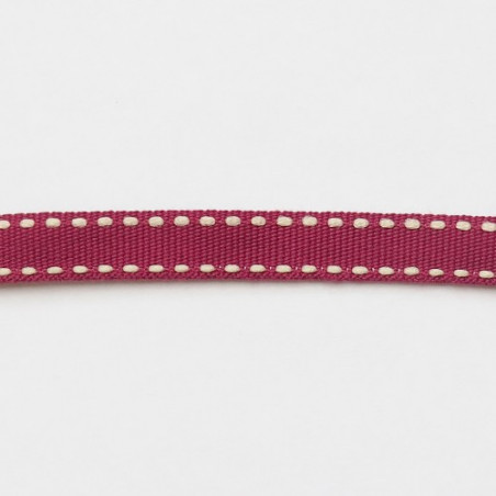 Ruban surpiqué - bordeaux et beige - 10 mm