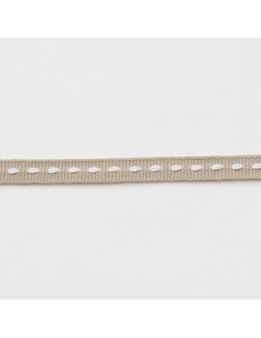 Ruban surpiqué - beige et blanc - 7 mm