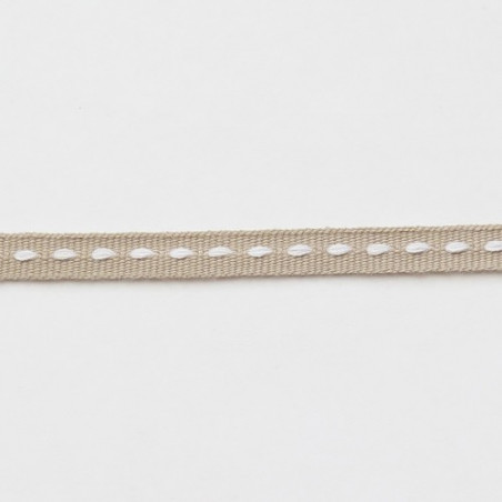 Ruban surpiqué - beige et blanc - 7 mm