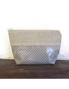 Trousse à broder en coton enduit gris clair à pois
