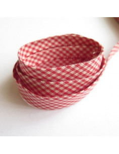 Biais replié en coton rouge et beige quadrillé - 20 mm