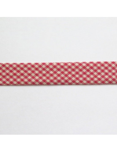 Biais replié en coton rouge et beige quadrillé - 20 mm
