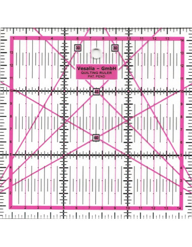 Règle pour le patchwork carrée de 15 x 15 cm - rose