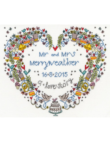 Kit de point de croix compté - Wedding Heart de Bothy Threads
