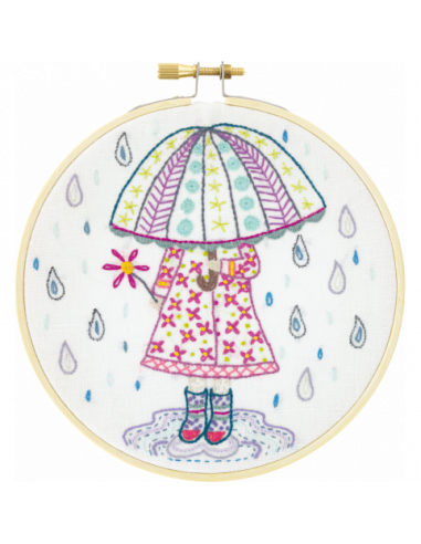 Kit de broderie traditionnelle "Emilie aime la pluie" de Un Chat dans l'aiguille