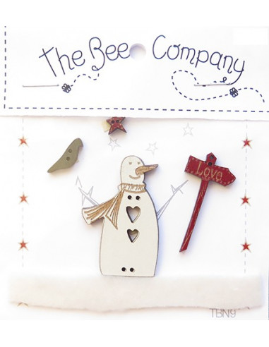 The Bee Company - Assortiment de boutons en bois - Bonhomme de neige