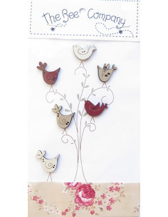 The Bee Company - Assortiment de boutons en bois - Oiseaux vintage rouge