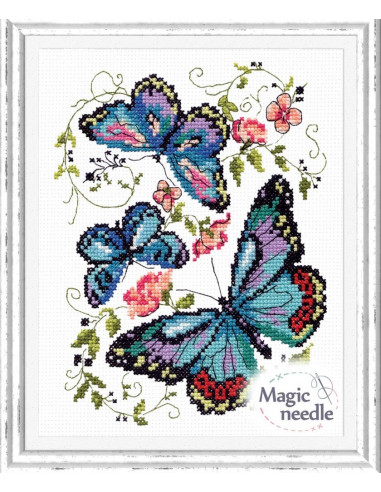 Blue butterflies - Kit point de croix de Chudo Igla (Magic needle)