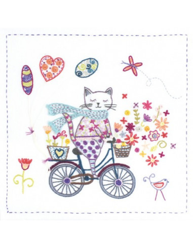 Kit de broderie traditionnelle "Une vie de chats - La vie est belle à bicyclette" de Un Chat dans l'aiguille