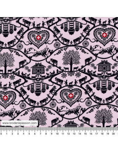 Tissu Poya coton - fond rose
