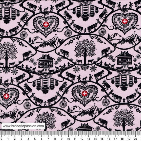 Tissu Poya coton - fond rose