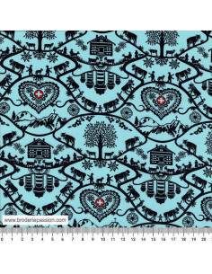 Tissu Poya coton - fond bleu