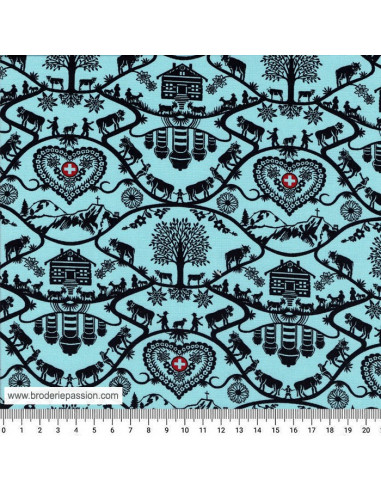 Tissu Poya coton - fond bleu