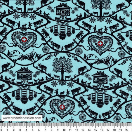 Tissu Poya coton - fond bleu