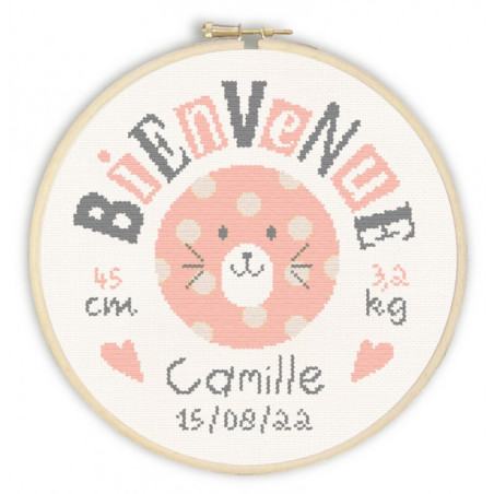 Lili Points - Fiche point de croix compté - Bienvenue bébé rose