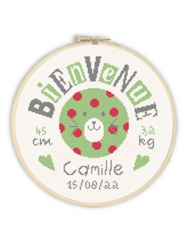 Lili Points - Fiche point de croix compté - Bienvenue bébé vert