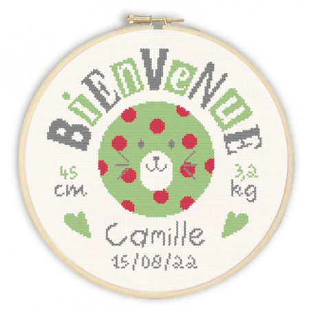 Lili Points - Fiche point de croix compté - Bienvenue bébé vert