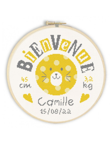 Lili Points - Fiche point de croix compté - Bienvenue bébé jaune
