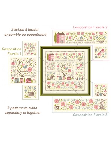 Jardin Privé - Composition florale 1-2-3 - Fiche point de croix compté