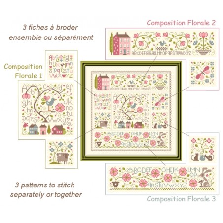 Jardin Privé - Composition florale 1-2-3 - Fiche point de croix compté