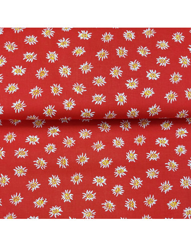 Tissu Edelweiss coton - fond rouge