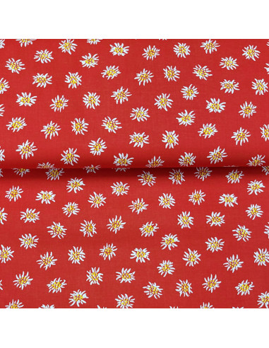 tissu-edelweiss-coton-fond-rouge-broderie-passion