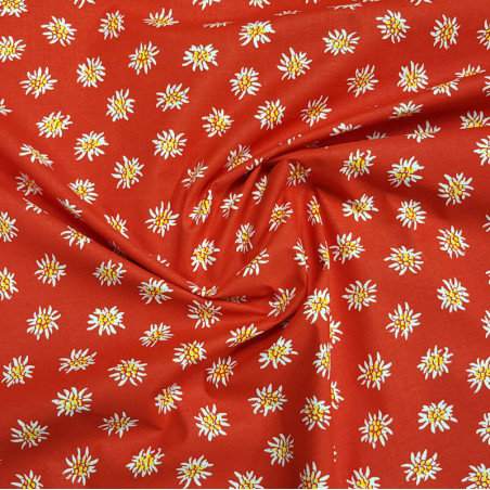 tissu-edelweiss-coton-fond-rouge-broderie-passion