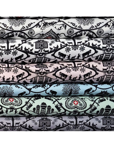 Tissu Poya coton - fond bleu