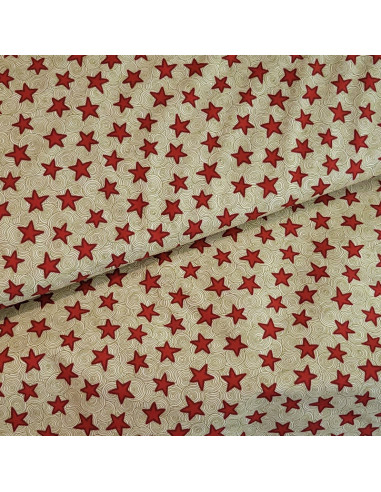 Tissu coton petites étoiles rouges