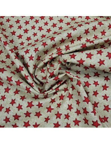 Tissu coton petites étoiles rouges
