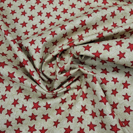 Tissu coton petites étoiles rouges