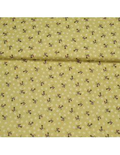 Tissu coton petits oiseaux fond vert